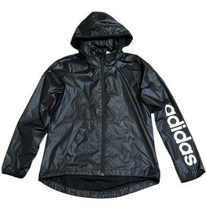 Adidas Essentials Linear Track Windbreaker Jacket Hood Black/White Lined Small